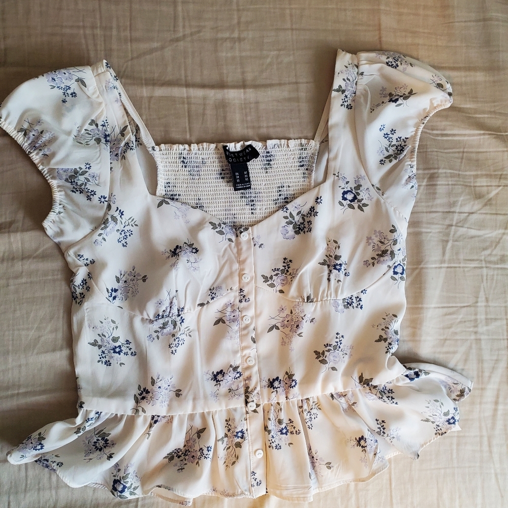White and blue floral peplum top!